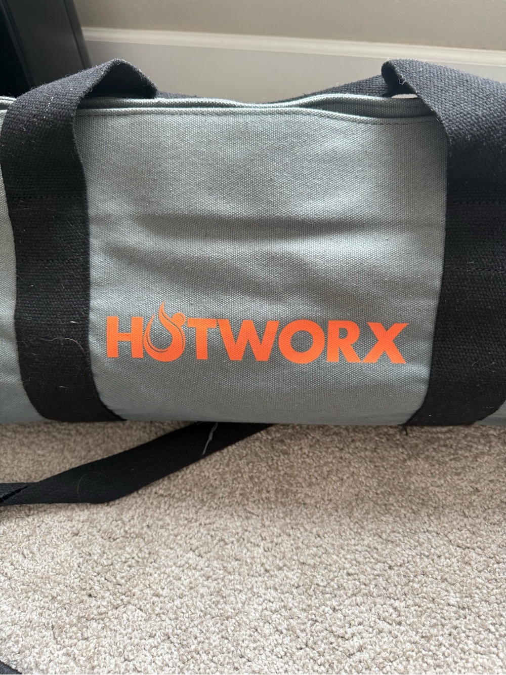 HOTWORX Grey Canvas Duffel Bag with Orange Logo